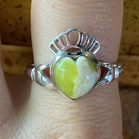 Natural Connemara Marble Sterling Silver Claddagh Ring - Picture 1 of 9